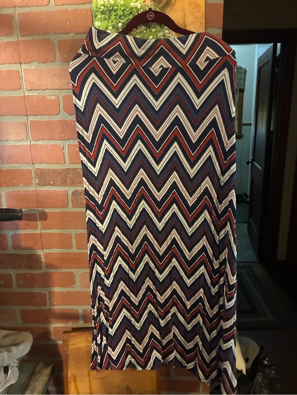 Free Kisses Navy, White & Red Chevron Maxi Skirt